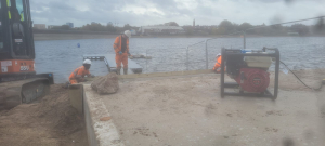 Work to install and improve the launch ramp at the reservoir at Midland Sailing Club